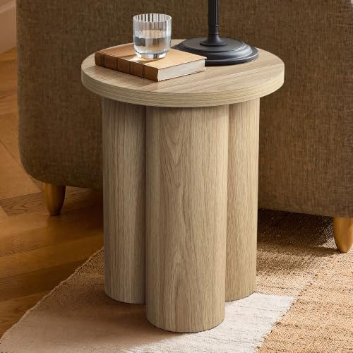 Hometopia Beistelltisch Holz, Kleiner Runder Tisch für Wohnzimmer, Nachttisch für kleine Räume, Moderner Stil (Naturholzfarbe, Ø40 cm X H50 cm)