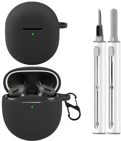 CONAPIKA Silicone Protective Case for Google Pixel Buds 2a with Cleaning Pen, Ultra-Thin Soft and Flexible, Shockproof Slim-Fit Washable Anti-Fall Anti-Lost Earphone Cover with Carabiner, Black