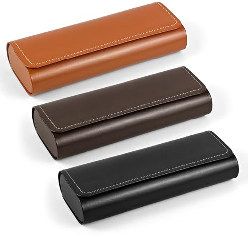 YIMETOP 2 Stück Brillenetui Hardcase Leder Metall, Brillenetui Sonnenbrille mit Magnetverschluss, Tragbares Brillen Sonnenbrillen Etui im Vintage-stil für Meisten Brillen