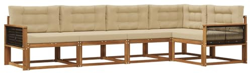 vidaXL Outdoor-Sofagarnitur mit Kissen 5 pcs Natur und Beige, Moderne Terrasse, langlebige Outdoor-Möbel, wetterfeste Lounge, gemütliches Sofa, vielseitige Pool-Couch