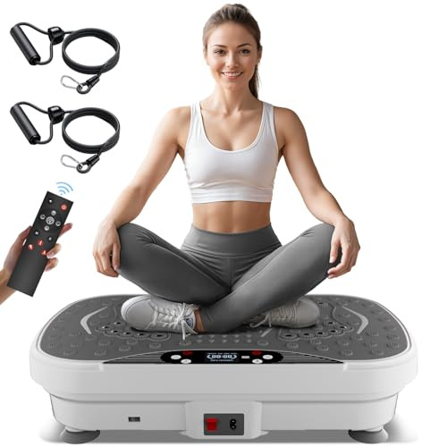 Vibration Plate Exercise Machine, Full Body Shaker for Weight Loss, Fat Burn & Toning, Quiet Vibrate Platform with Resistance Band, 265LB Capacity Home Office Workout Equipment for Women Men