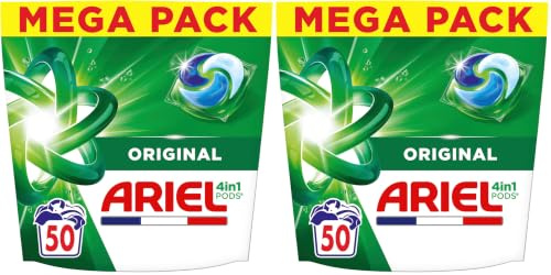 Ariel PODS 4en1, Lessive En Capsule, 50 Lavages, Original, Élimination Impeccable Des Tâches, Efficace Même A Froid Et En Cycle Court (Lot de 2)