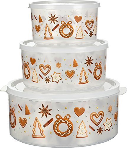 MiraHome Keksdosen 3er Set Transparent Lebkuchen (1,5l/2,5l/5l) – Runde Plätzchendosen – Ideal als Keksdose für Weihnachten – Plätzchendose für die Weihnachtszeit