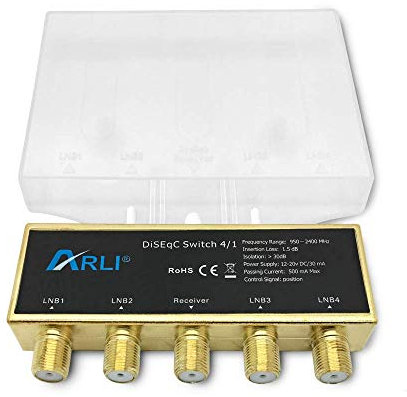 ARLI HD DiseqC Schalter 4/1 vergoldet Switch Umschalter Wetterschutzgehäuse Wetterschutz 4X SAT LNB 1x Teilnehmer/Receiver 3D 4K UHD Verteiler Gold 4x1 4 1