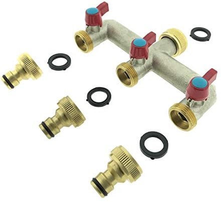 3-Wege Messing Wasserhahn Verteiler 3/4 Wasserverteiler 3er Gartenschlauch Adapter 1/2