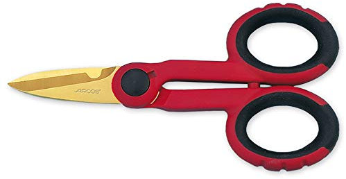 Arcos Serie Ecopro - Caja 6 uds Tijeras Electricista - Tijeras Electricista de Acero Inoxidable con Recubrimiento de Tungsteno de 145 mm de longitud - Tijeras Mango de Polipropileno Color Rojo (6 UDS)