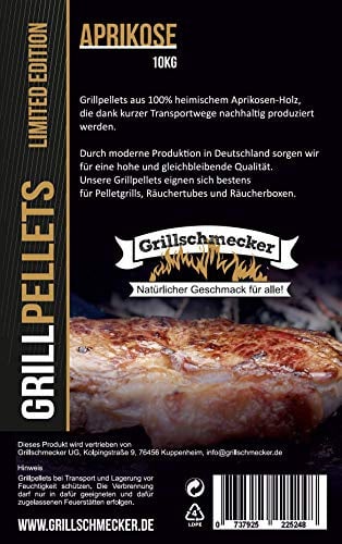 Grillschmecker Grillpellets - 10 kg aus Aprikosenholz -Natürliches Holzaroma für Grill, Pelletofen & Smoker -