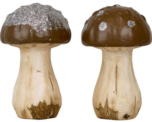 Werner Voss GmbH Keramik Pilze Braun Glitter gepunktet Herbst Deko 16 cm, 2 St.