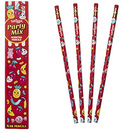 Smiggle Pencils x 4 Pack Scented HB Wooden With Eraser Top (Party Mix)