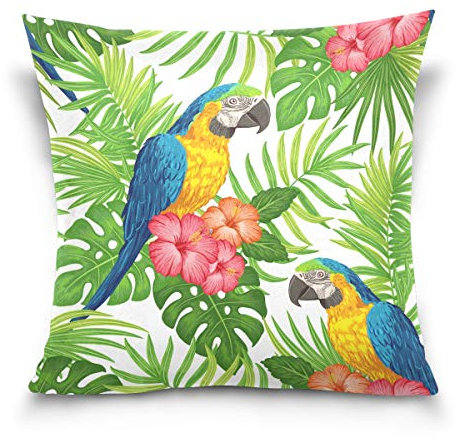 Linomo Kissenbezug 40x40 cm, Tropisch Papagei Blume Blätter Dekorative Kissenbezug Kissenhülle für Couch Sofa Bett Hause
