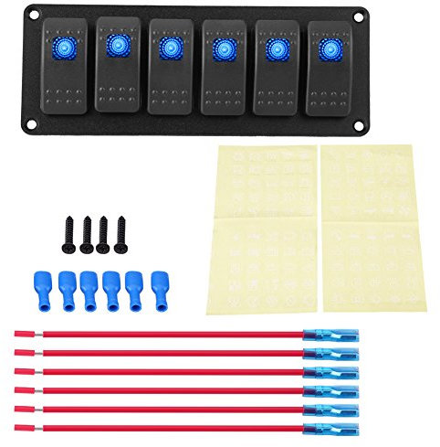Interruttore a levetta ON/OFF, pannello interruttore a bilanciere 12-24 V 6 bande per nautico per barche(Blu)