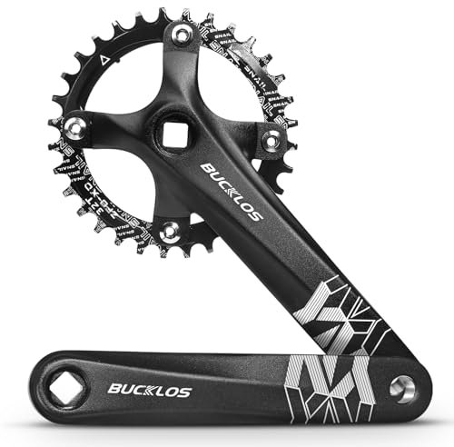 BUCKLOS MTB Mountainbike Single Speed Square Taper Kurbelgarnitur - 170 mm Kurbelgarnituren Fahrradkurbel Set mit 104BCD 32/34/36/38/40/42T runde/ovales Kettenblatt passend für E-Bike/Pendlerrad