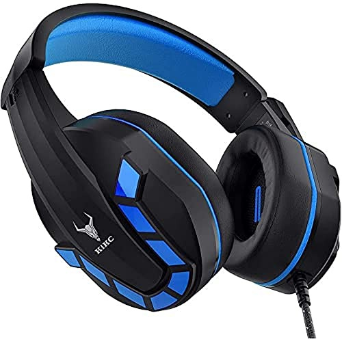 Kikc Casque de Jeu avec Micro pour PS4, PS5, Xbox, PC, Switch, steuerbare Lautstärke, Gaming-Kopfhörer weichen Ohrenschützern Handy, iPad et Notebook, Treiber 40 mm, Audio Buchse, Bleu