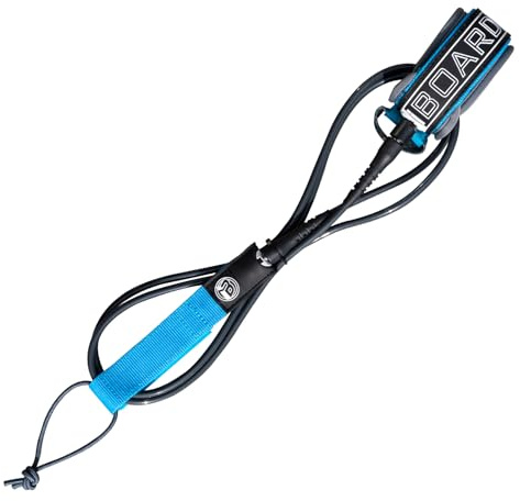 iBOARD 7 mm Surfbrett-Leine/Beinseil, 2,2 m, 2,7 m, 2,7 m, PU-Leder, gerades Seil, 3 Schichten Premium-Aufkleber, mit doppeltem rotierendem Edelstahlkopf (blau und grau)