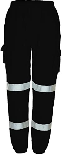 RASH Accessories - Pantaloni da jogging ad alta visibilità, con spazzola spessa, in pile, con nastro riflettente, da lavoro, con elastico in vita, per jogging, sudore, tuta S-5XL Nero S