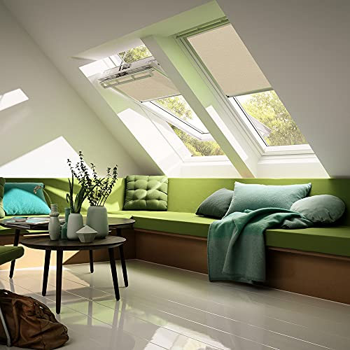 VELUX Original Sichtschutzrollo (RFL), Silberne Seitenschienen, Y45, Sandbeige gepunktet // RFL Y45 4171S