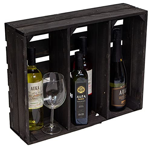 Flaches Gewürzregal geflammt / weiss / Natur Regalkiste Obstkiste Ablagekiste 50x40x16cm Obstkisen Weinkisten Holzkisten Shabby Chic Gewürzständer Gewürzablage Regalsystem (Wilma schwarz)