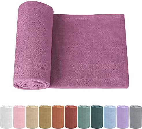 Knirose Pucktuch Baby Musselin Babydecke Swaddle 120x120cm Puckdecke Mulltücher, Bambus Baumwolle Baby Pucktücher Decke für Neugeborene Junge und Mädchen (Lila-Rosa)