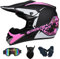 Casque Moto Cross Enfant Kit (avec Gants Lunettes Masque) Professionnel Casque VTT Integral Homologué DOT Casque de Motocross pour Jeunes et Adulte pour Enduro Quad Bike BMX Cyclomoteur - Rose, M