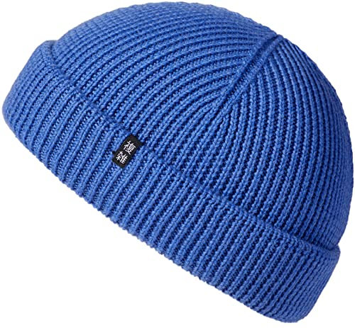 Enter the Complex® Fisherman Beanie, 100% Merino Wolle, Trawler Mütze, Fischermütze, Troyer, Ribbstrick, Damen und Herren, Blau