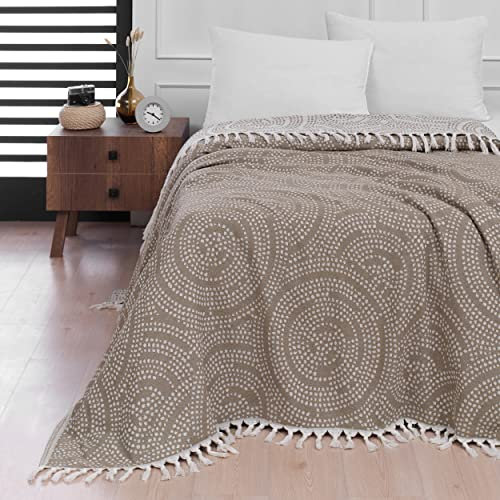 Mixibaby Tagesdecke Wohndecke Wendedecke Kuscheldeck Sofadecke Couchdecke Mandala 200x230, Farbe:Beige