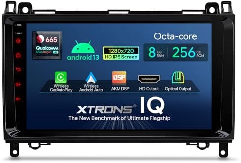 XTRONS 9 Zoll Android 14 Autoradio mit Navi QUALCOMM 665 Octa Core 8GB 256GB Eingebaut 4G Car Play AKM DSP HD Ausgang Optional DAB Für Mercedes Benz A/B-Klasse W169 W245 Sprinter Viano für VW Crafter