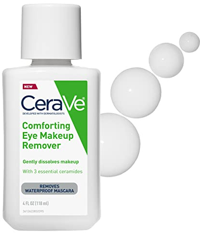 CeraVe Eye Makeup Remover with Hyaluronic Acid and Ceramides, Waterproof, Non-Comedogenic, Fragrance Free, Non-Greasy & Ophthalmologist Tested, 4 Ounces