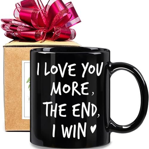 FALJIOK I Love You More The End I Win 11oz Black Ceramic Modern Funny Letter Print Mug for Couples, Birthday, Wedding, Anniversary