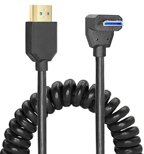 YACSEJAO Coiled HDMI Cable Right Angled 8K 48Gbps HDMI 2.1 Mini HDMI to HDMI Male Telescopic cable High Speed (UP)