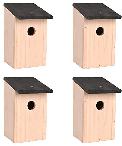 4 x British Garden Nesting Bird Boxes Strong Wooden House for Small Wild Birds Blue Tit Sparrow Robin Bird Nest Feeder Hinged Roof For Easy Cleaning
