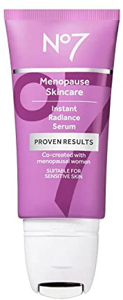 No7 Menopause Skincare Instant Radiance Serum, 30 ml (1er-Pack), 0,14 Pfund | Feuchtigkeitsspendende Hyaluronsäure & Kollagen-Peptide, straffere, gesündere Haut, kühlender Applikator