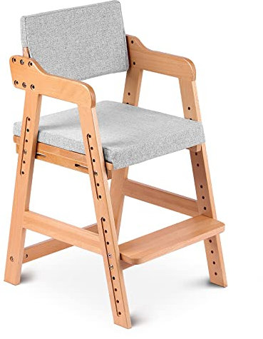 Ezebaby Chaise Haute en Bois, 6 Hauteurs Réglables Stable Chaise Supporte 90KG pour Bébés, Enfants et Adultes bois de hêtre (Couleur du Bois)