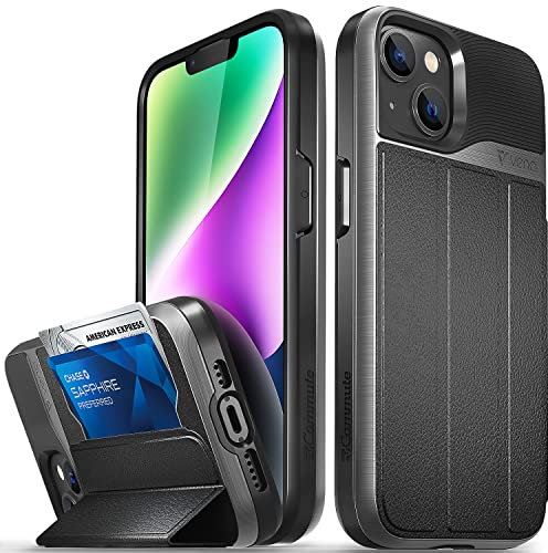 VENA - Coque Porte-Cartes vCommute pour Apple iPhone 14 (6.1) | Antichoc de Qualité Militaire | Range Jusqu’à 3 Cartes | Housse Étui Portefeuille Faux Cuir avec Pied de Support | Gris