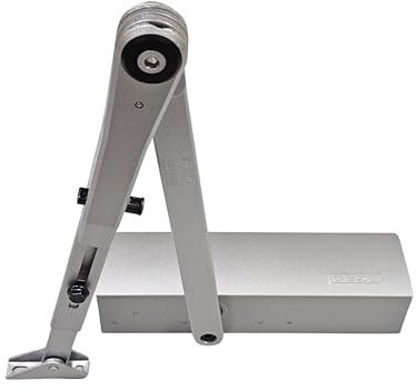 GEZE TS 2000 V BC Silber Gestängetürschließer für einflügelige Türen bis 1250 mm Flügelbreite mit ein und ausschaltbar Feststellgestänge 102445 und Montageplatte/Set 3 in 1