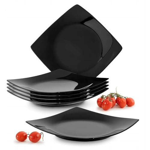 Konsimo EPIRI Lot de 6 assiettes à petit-déjeuner pour 6 personnes - Assiettes à dessert en céramique - Petites assiettes modernes - 21 x 21 cm - Noir brillant