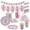 com-four® 47-teiliger Partykoffer zur Geburt eines Mädchen - Deko für eine Gender-Reveal-Party - Partyzubehörset mit Luftballons und Girlande (047-tlg. Set - rosa)