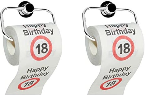 KAMACA Lustiges Toilettenpapier Spaß Klopapier Happy Birthday mehr Spaß auf dem Stillen Örtchen cooler PARTYGAG Geschenkidee Geburtstagsgeschenk (2er Set 18 Geburtstag)