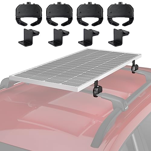 BougeRV Sonnenkollektor-Krabben-Montageset für Autos mit Querstangen, Dachträgerklemmen, passend für die meisten Gepäckträger ohne Bohren, 100 bis 200 Watt Solarmodul-Montagehalterungen,