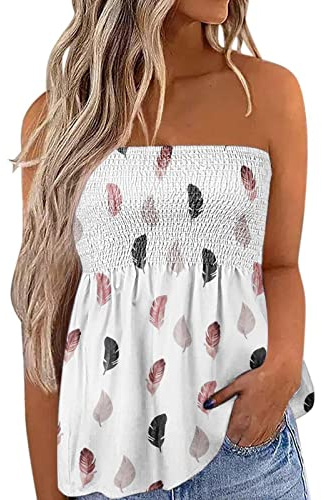 Edhomenn Women Summer Y2k Tube Tops Sleeveless Gradient Color Pleated Bandeau Loose Flowy Tank Vest Shirt