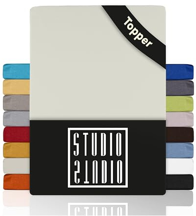 STUDIO Basic Topper Spannbettlaken 120x200cm – Jersey-Spannbetttuch aus 100 % gekämmter Baumwolle – Schnee – bügelfrei, elastisch & Oeko-TEX Zertifiziert – für Topper 4–14 cm