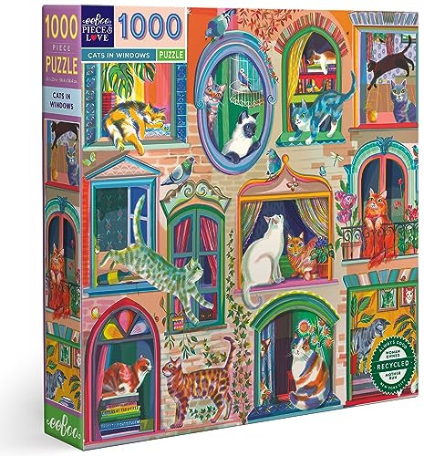 eeBoo Piece and Love Cats In Windows 1000 piece square adult Jigsaw Puzzle