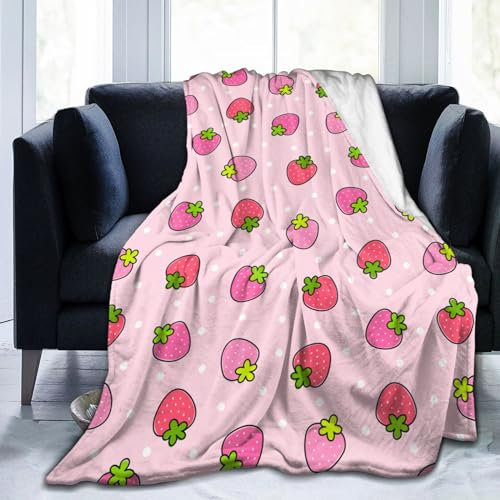 Decke mit niedlichem Erdbeer-Punktmuster, weiche Decken, Flanell, Bettüberwurf, gemütlich, leicht, Plüsch, Geschenke für Frauen, Mädchen, Kinder, Sofa, Couch, Schlafzimmer, Wohnzimmer, warm, die ganze