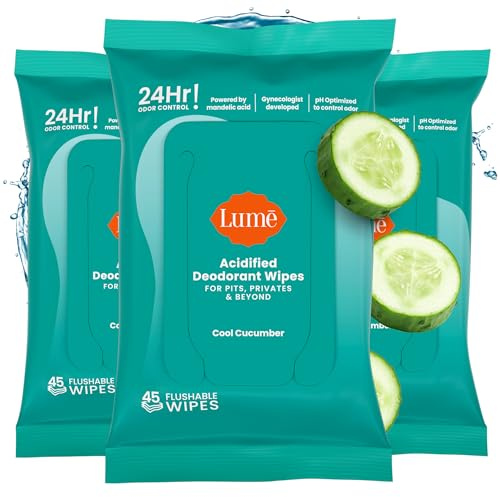 Lume - Acidified Deodorant Wipes: 24 Hour Odour Control, Aluminium and Baking Soda Free, Skin Care - 45