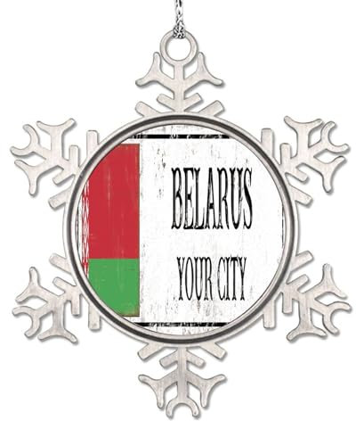 Lmmixee Weißrussische Flagge Weihnachtsschmuck 2023 Weißrussland Schneeflocke Ornament Land Stadt Souvenir Weihnachtsbaum Dekorationen Neuheit Metall Weihnachtsbaum Anhänger Neujahr Party Dekor
