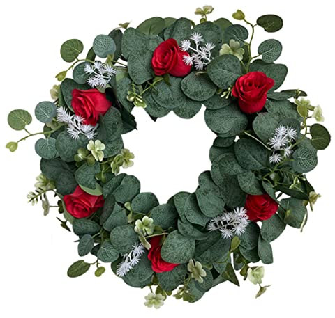 TOPBATHY Valentinstag Kranz Blumen Pflanzen Eukalyptuskränze für die Haustür Dekor Girlande künstliche Kranzverzierung Künstlicher Rosenkranz hängend Anlage künstliches Blatt schmücken