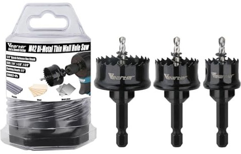 Vearter Bi-Metal Hole Saw Set 3PCS, 7/8''-1-3/8'' Cobalt M42 Bimetal Circular Hole Drill Kit Hex Shank, Thin Wall Wood Drill with Arbors, for Wood, Metal, Copper, Plaster, PVC, Steel Plate, Drywall