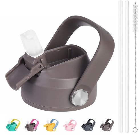 Vmini Straw Lid with Cover, Compatible with HydroFlask Wide Mouth Water Bottle and More, Replacement Straw Lid for Hydro Flask Wide Mouth, Sports Bottle Straw Lid with Flexible Handle（Brown）