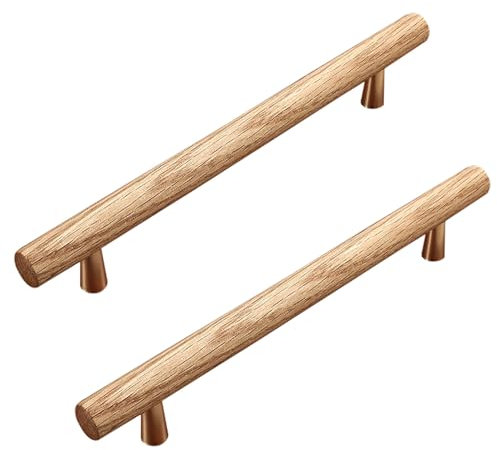 SZLXJMFL Wood Wardrobe Handles, 2 Pack Drawer Handles, Varnish Oak T Pulls Hole Center:Single Hole - 160 mm for Kitchen Dresser Furniture Decoration with Screws -220mm/8.7in
