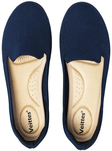 Veittes Women's Wide Width Flats Shoes - Classic Knitted Soft Casual Breathable Slip-on Ballet Shoes.(2205003-3,BL/FK,UK10 Wide)