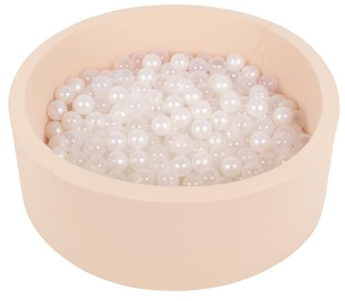 SELONIS Piscine À Balles 90X30cm/200 Balles Ronde en Mousse pour Bébé Enfant, Beige: Perle/Transparent